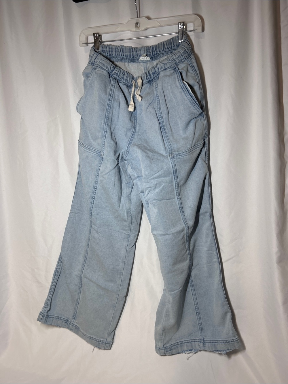Aerie Light Wash Chambray Wide Leg Pants Womens Small Drawstring Lounge